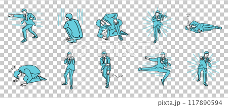 Set of illustrations of men in suits fighting 117890594