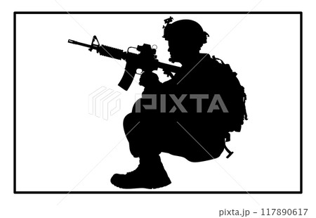 Soldier and Army Force Silhouettes, Army soldiers with gun silhouette Soldier and Army Force Silhouettes, Army soldiers with gun silhouette 117890617