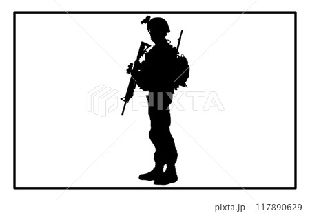 Soldier and Army Force Silhouettes, Army soldiers with gun silhouette Soldier and Army Force Silhouettes, Army soldiers with gun silhouette 117890629
