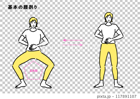 腰割りの基本姿勢のイラストのセット 腰割りの基本姿勢のイラストのセット 117891107