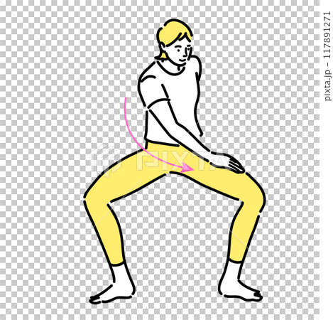 左に回旋腰割りしている若い女性 117891271