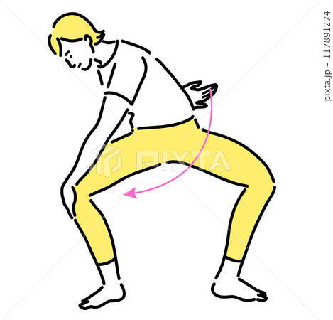 右に深く回旋腰割りしている若い女性 117891274