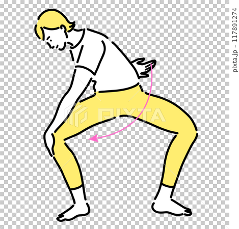 右に深く回旋腰割りしている若い女性 117891274