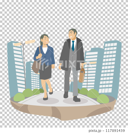 Illustration of a business person walking through a city 117891439