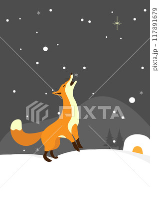 雪が降るのを喜んでいるキツネの背景イラスト 117891679