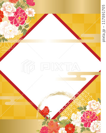 華やかな和柄背景 和風 花 市松 新年 フレーム バナー 華やかな和柄背景 和風 花 市松 新年 フレーム バナー 117891705