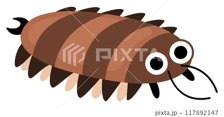 Vector cartoon centipede. Funny prehistoric insect. Woodland beetle. Cute forest creepy-crawly illustration for kids isolated on white background. Tropical or rainforest bug icon 117892147