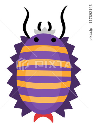 Vector cartoon centipede. Funny prehistoric insect. Woodland beetle. Cute forest creepy-crawly illustration for kids isolated on white background. Tropical or rainforest bug icon 117892148