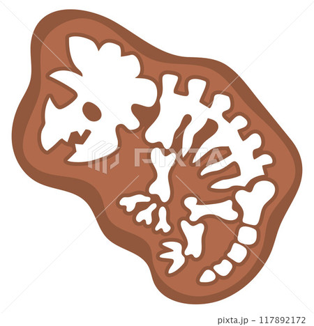 Vector triceratops bones icon. Cute dinosaur fossils illustration for kids. Funny excavated dino clipart for children isolated on white background. Cartoon prehistoric animal picture 117892172