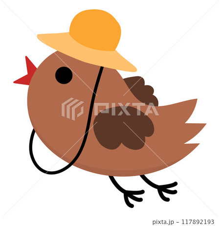 Vector flying bird in orange hat icon. Cartoon archeologist animal clipart. Historical dinosaur dig or excavations scientist or explorer illustration. Cute picture for kids 117892193