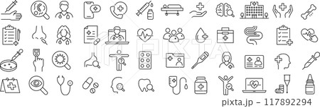 ベクターでモノクロの健康診断に関する線画アイコンセット ベクターでモノクロの健康診断に関する線画アイコンセット 117892294