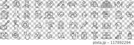 關於向量單色健康檢查的線條畫圖示集 117892294