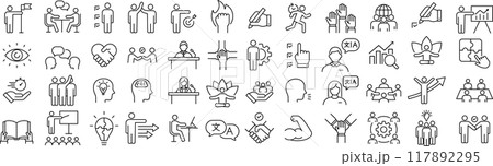 ベクターでモノクロのソフトスキルに関する線画アイコンセット ベクターでモノクロのソフトスキルに関する線画アイコンセット 117892295