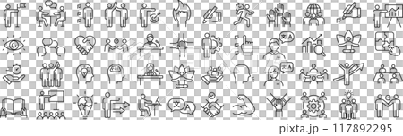 ベクターでモノクロのソフトスキルに関する線画アイコンセット ベクターでモノクロのソフトスキルに関する線画アイコンセット 117892295
