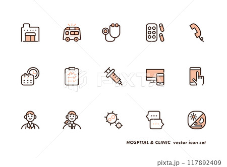 病院や医療のアイコンセット 赤色 117892409