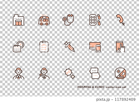 病院や医療のアイコンセット 赤色 117892409