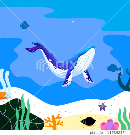 The cheerful whale in the ocean park. 117892574