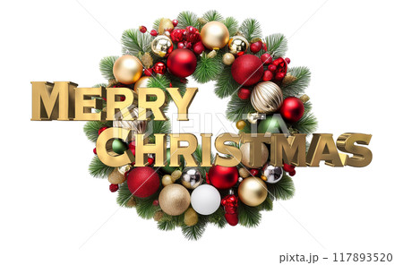 3DCG文字「Merry Christmas/メリークリスマス」ゴールド,金 117893520