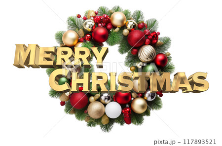 3DCG文字「Merry Christmas/メリークリスマス」ゴールド,金 117893521