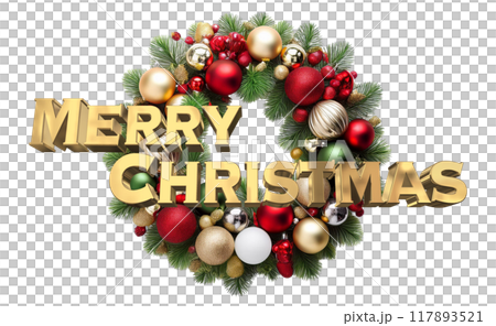 3DCG文字「Merry Christmas/メリークリスマス」ゴールド,金 117893521