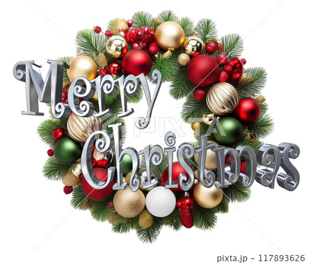 3DCG文字「Merry Christmas/メリークリスマス」シルバー,銀 117893626