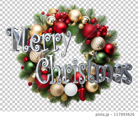 3DCG文字「Merry Christmas/メリークリスマス」シルバー,銀 117893626