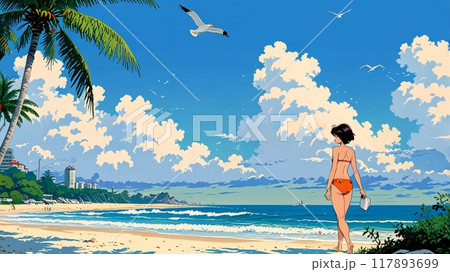 ビーチとビキニ姿の女性 ビーチとビキニ姿の女性 117893699