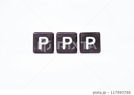 Business and Technology concept. Praise Picture Push concept PPP assembled from cubes on a white background Business and Technology concept. Praise Picture Push concept PPP assembled from cubes on a white background 117893788