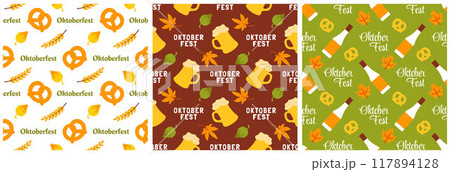 Festive Oktoberfest Seamless Pattern Design with Flat Cartoon Illustration 117894128