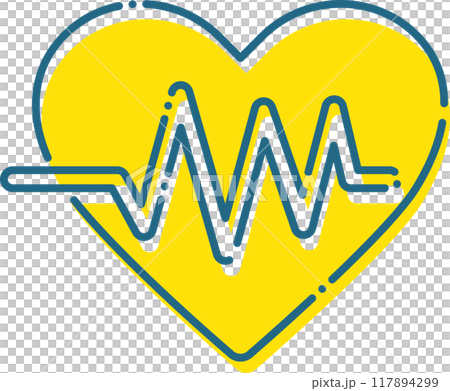 シンプルな破線の心臓と心電図のイラスト 117894299