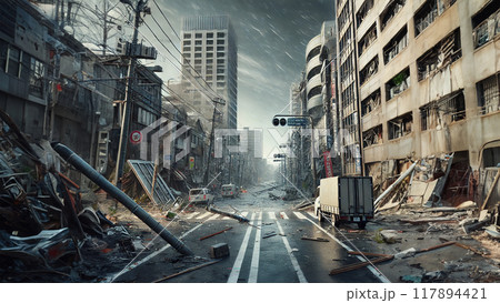 災害_台風_竜巻_被災_街_市街地 117894421