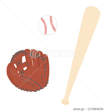 野球バットと野球ボールと野球グローブのイラストセット 野球バットと野球ボールと野球グローブのイラストセット 117894830