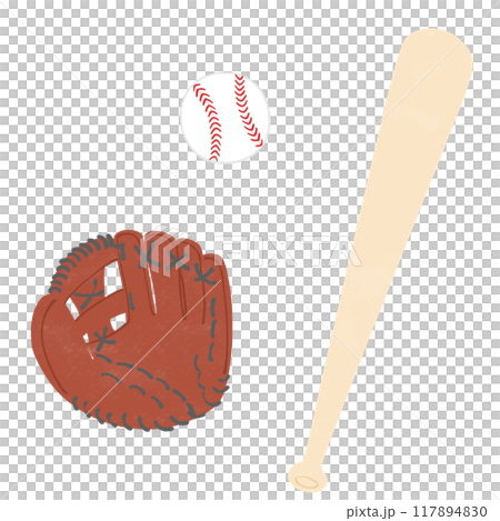 野球バットと野球ボールと野球グローブのイラストセット 野球バットと野球ボールと野球グローブのイラストセット 117894830