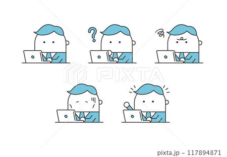 デスクワークをする男性イラストセット デスクワークをする男性イラストセット 117894871