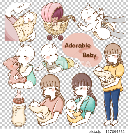 嬰兒和母親設定插圖 117894881