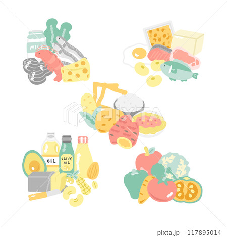 五代栄養素の食品　イラストセット 117895014