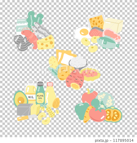 五代栄養素の食品　イラストセット 117895014