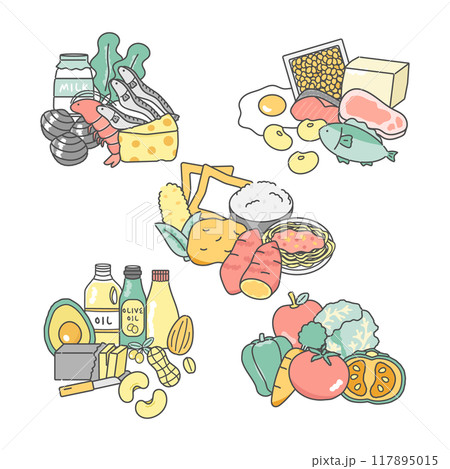 五代栄養素の食品 イラストセット 五代栄養素の食品 イラストセット 117895015