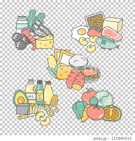 五代栄養素の食品 イラストセット 五代栄養素の食品 イラストセット 117895015