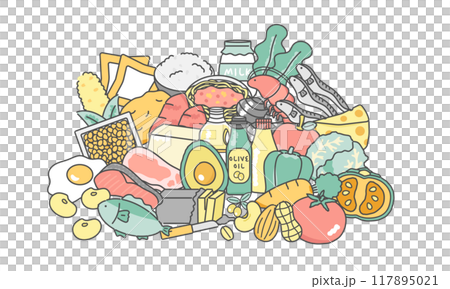五大栄養素の食品詰め合わせ　イラストセット 117895021