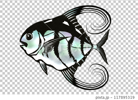 Paper cut-out illustration of a long-finned trevally Paper cut-out illustration of a long-finned trevally 117895319