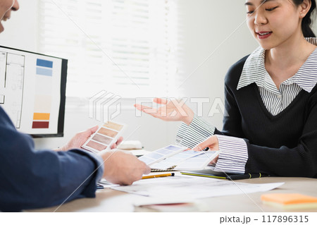 Architect could develop a concept for the design house in modern office. 117896315