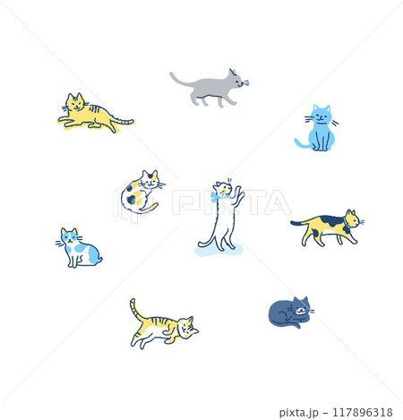 さまざまなポーズの猫　バリエーション　セット 117896318