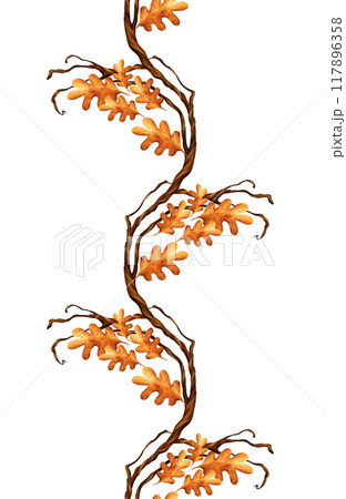 Autumn border with oak leaves. Seamless pattern isolated on white background. Autumn border with oak leaves. Seamless pattern isolated on white background. 117896358