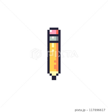 Pixel Art Eraser Pencil Icon. Retro 8bit School and Office Writing Tool Pixel Art Eraser Pencil Icon. Retro 8bit School and Office Writing Tool 117896617
