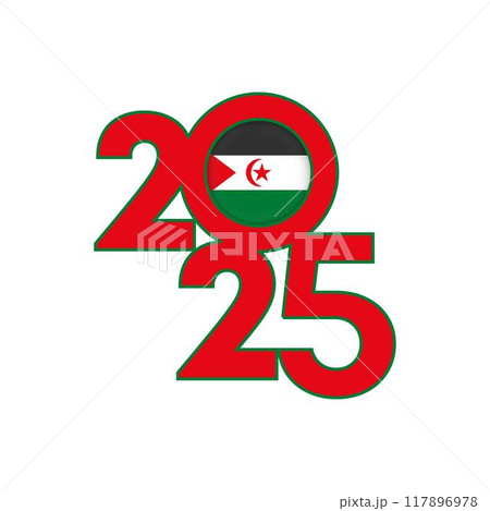 2025 banner with Western Sahara flag inside. Vector illustration. 2025 banner with Western Sahara flag inside. Vector illustration. 117896978