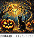ハロウィン背景と黒猫 117897262
