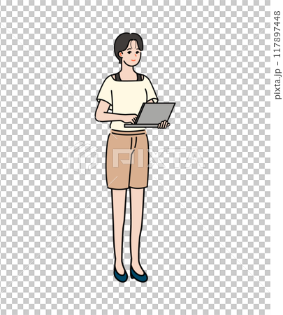 女性辦公室職員在電腦上工作的插圖 女性辦公室職員在電腦上工作的插圖 117897448