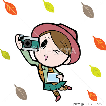 写真を撮る山ガール 写真を撮る山ガール 117897786