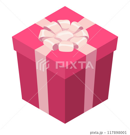 Gift box icon. Pastel colors wrapping with ribbon and bow. Vector holiday present box, surprise element, celebration design symbol isolated on white background 117898001